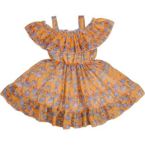 Breathable Little Girls Suspender Dress, Summer Children Creative Floral Printing Flouncing Decoration Slip Princess Gown