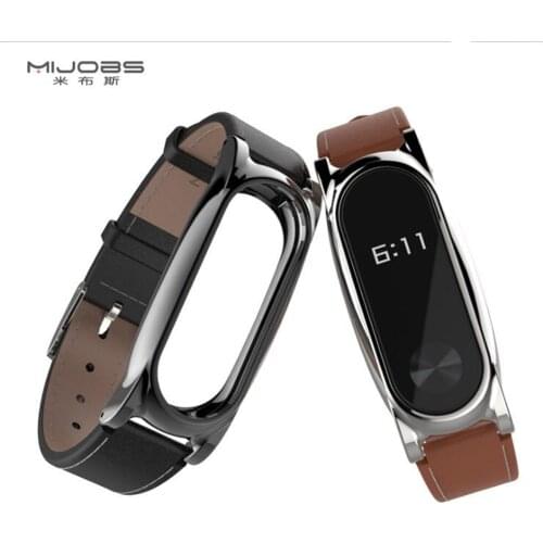 Mijobs Genuine Leather Strap For Xiaomi Mi Band 2 Smart Watch Screwless Bracelet mi band 2 Strap Miband 2 Strap Screwless Wrist