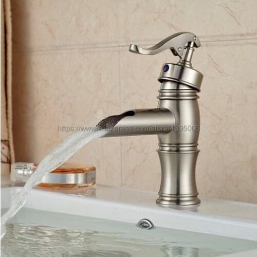 Basin Faucets Brushed Nickel Brass Waterfall Bathroom Vessel Faucet Single Handle Lavatory Mixer Tap Bnf310