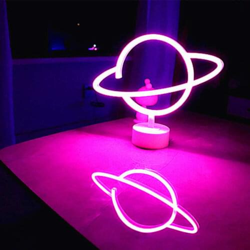 LED Neon Light Elliptical Planet Shaped Sign Neon Light 3XAA Battery Power For Home Dormitory Ornaments Birthday Holiday Party