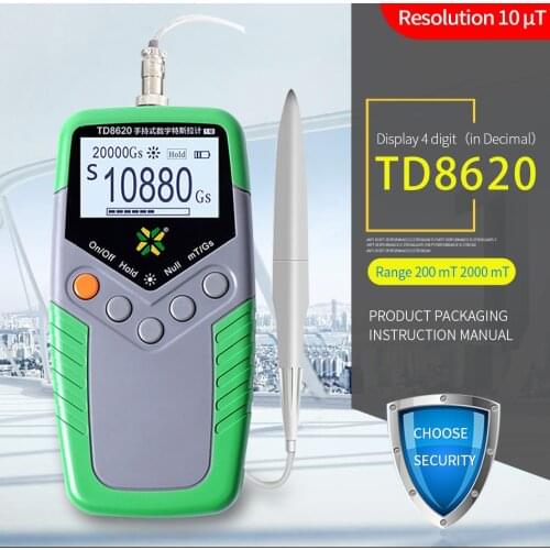 TD8620 Permanent Magnet Gauss Meter Handheld Digital Tesla Meter Magnetic Flux Meter Surface Magnetic Field Test 5% Accuracy