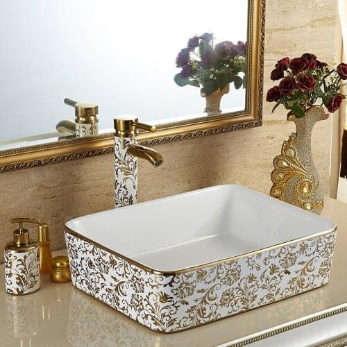 Wash basin gold plated square table basin ceramic washbasin table basin art washbasin toilet washbasin