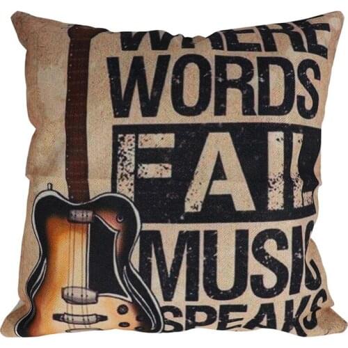 Vintage Personality flax Guitar Cushion Cover Music Words Pillow Case For Sofa Bed Cars Decoration Throw Pillow Case
