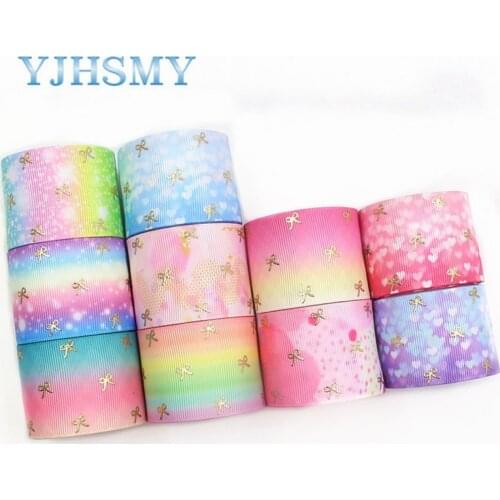 YJHSMY I-19625-1429,38mm,5yards Gradient bronzing butterfly printed grosgrain ribbon, bow DIY handmade accessories decoration