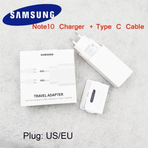 Samsung Original Note 10 Fast Charging Charger USB Wall Adapter Type C Data Cable For Galaxy Note 10 + S10 Plus S10E S9 S8 Fold