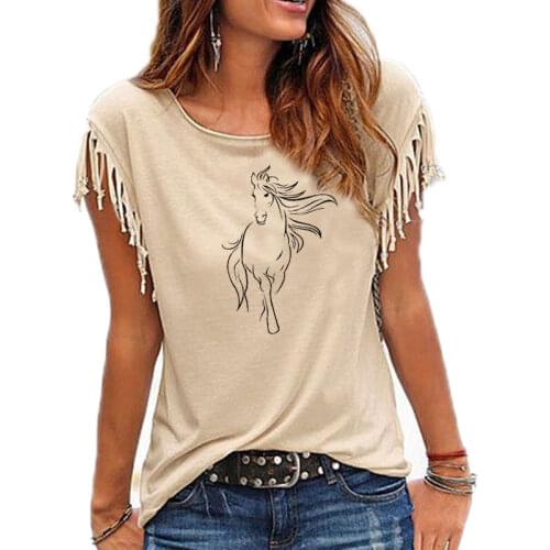 2020 New Creative Horse Women Cotton Tassel Casual T-shirt Clothing animals Tees Short Sleeve O-neck Womens t shirt
