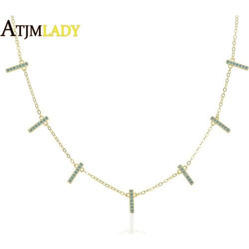 Gold Filled 100% 925 Sterling Silver Minimal Bar Cz Turquoises Stone Fashion Classic Necklace 2020 Summer New Gorgeous Necklace