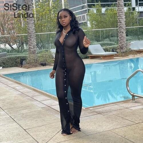 Sisterlinda Autumn Sexy Mesh See Through Shirt Dresses Women Full Sleeve Slim Prom Party Birthday Vacation Long Dresses Outfits