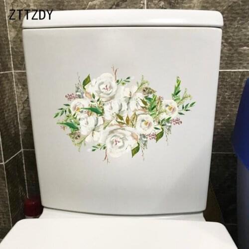 ZTTZDY 24*17CM Hand Drawn Cartoon White Rose Toilet Seat Stickers Home Bedroom Wall Decal T2-0498