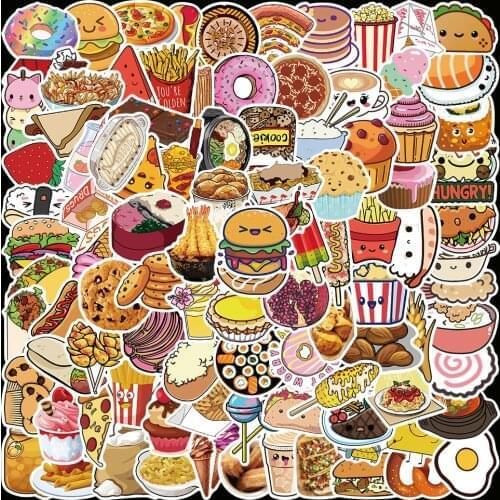 10/50/100pcs Cartoon Cute Food Hamburger Bread Biscuits Graffiti Stickers For Skateboard Aesthetic Guitar DIY Decal Children Toy