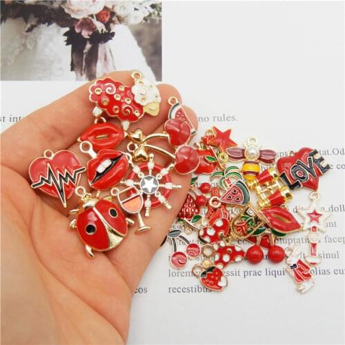 10pcs Mixed Enamel Animal Fruit Flowers Shell Conch Heart Pendant Wholesale Earrings Accessories Necklace Bracelet Anklet Choker