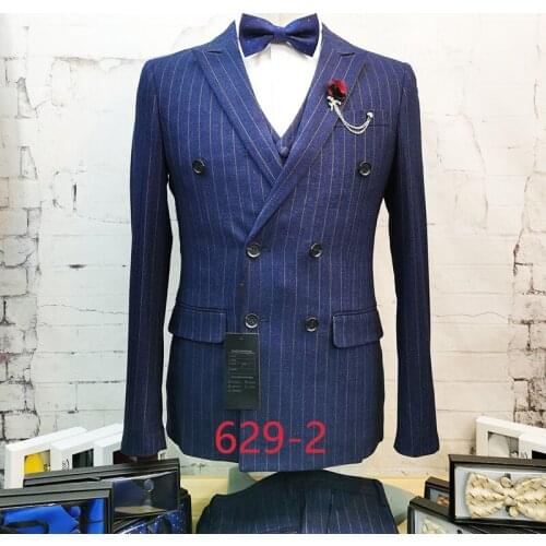 2021 hight quality stirpe men suit slim fit Double Breasted Suit Groom wedding Suit Trendy BritishCasual suit 3pcs Suit