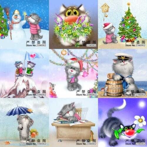 5D DIY Diamond Mosaic Full Square Diamond Embroidery Cartoon Animals Cute Cat Point Diamond Paste Diamond Painting Cross Stitch