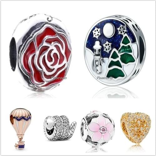 Authentic 925 Sterling Silver Cute Sparkling Wrapped Snake With Crysta Charm Beads Fit Women Pandora Bracelet & Necklace Jewelry