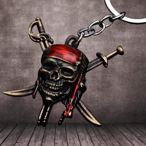 Punk Pirates-Caribbean Skeleton Key Rings Movie Mask Keychains Skull Crossbones Alloy Charms Car Keyrings
