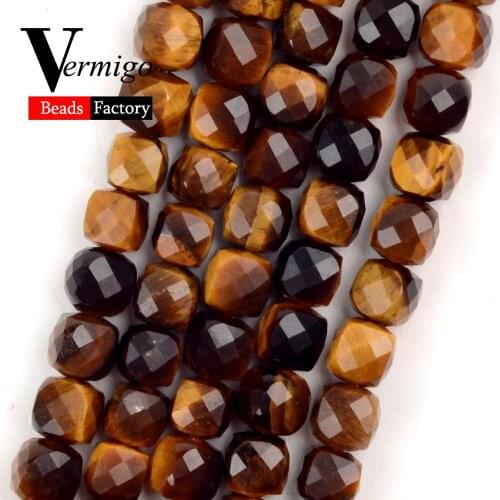 Natural Stone Beads 5mm Faceted Yellow Tiger eye Gemstones Square Beads for Jewelry Making Diy Bracelets Handmade Jewellery 15"