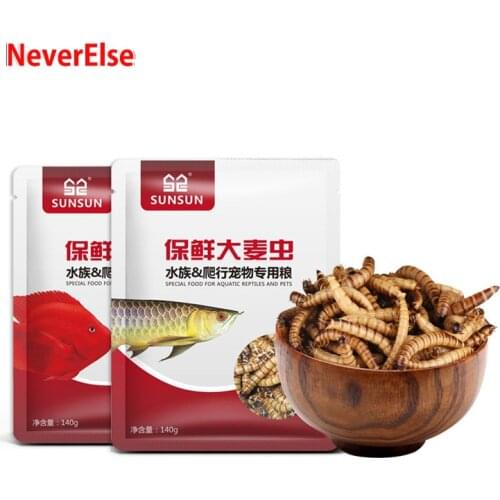 Worm Food to Feed Aquarium Fish Arowana Blood Parrot Flowerhorn Fish Turtle Tortoise Bird Hamster, 140g Fresh-keeping Mealworm
