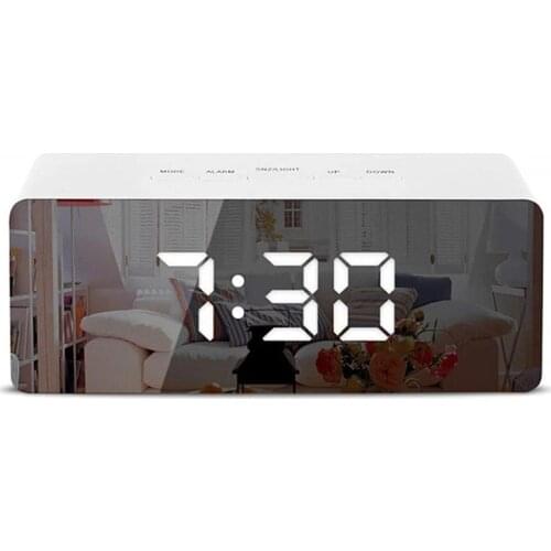 LED Temperature Display Digital Mirror Alarm Clock With Snooze Time Adjustable Brightness For Bedroom Office