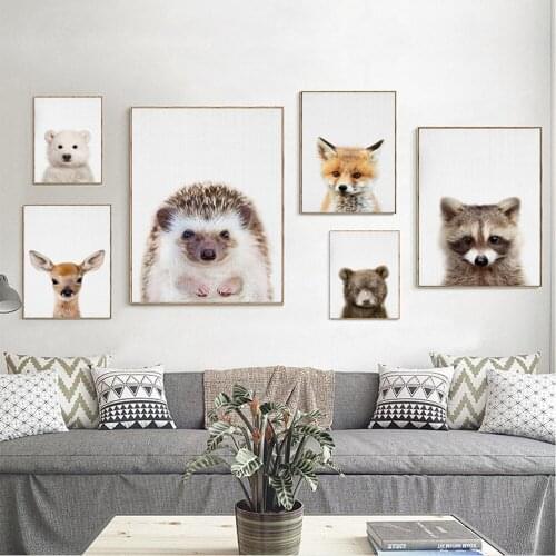 Baby Animal Posters and Prints Bear Hedgehog and Deer Canvas Painting Nursery Wall Art Nordic Picture Kid Room Decor Unstretched