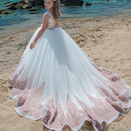 Elegant Pink Sleeveless Flower Girl Dresses Pageant Dresses With Train First Communion Dresses For Weddings Pageant Dresses