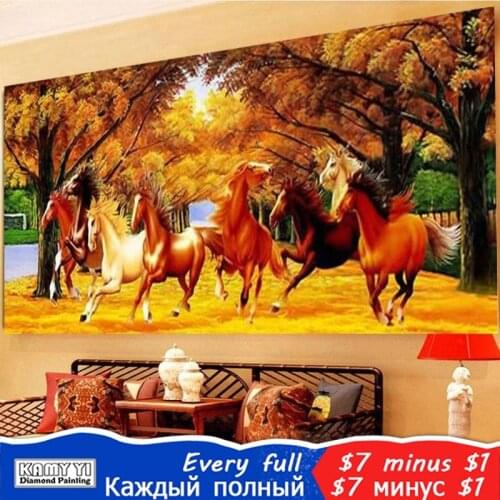 KAMY YI Full Square/Round Drill 5D DIY Diamond Painting "Horse in the forest" Embroidery Cross Stitch Mosaic Home Decor Gift HYY