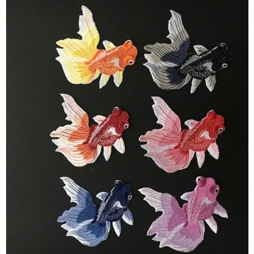 Chinese Goldfish Embroideried Iron on Patches for Clothes Jacket Fish Embroidery Appliques Sewing DIY Decoration 6pcs/lot