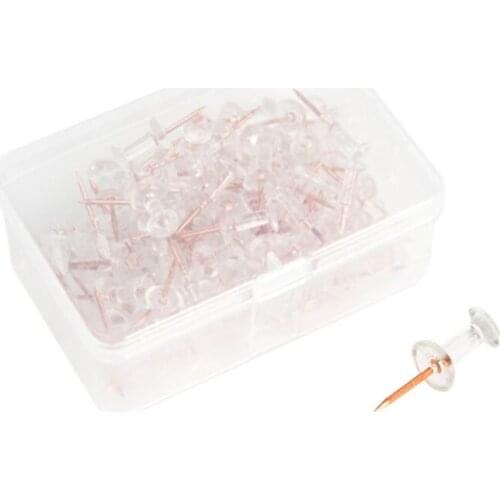 100pcs Transparent Rose Gold Push Pins Thumb Thumbtack Board Pins Drawing Photo Wall Studs Office School Supplies U4LD