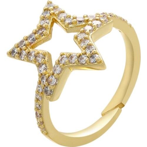 Simple Cute Micro Pave Zircon Hollow Star Open Ring for Women Men Trendy Mix Color Crystal Adjustable Size Finger Party Jewelry