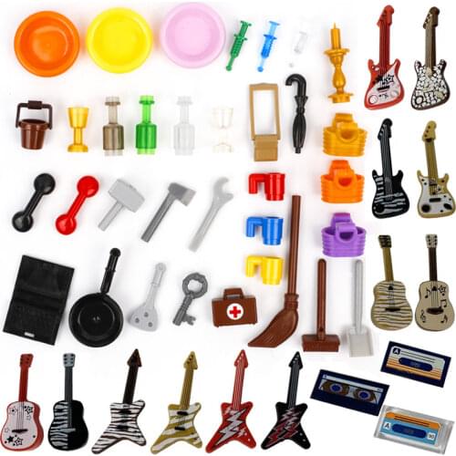 City Building blocks Military Accessories Cup plate Backpack Basket Barrel Candlestick Hammer Wrench key Creative Brick Toy Gift