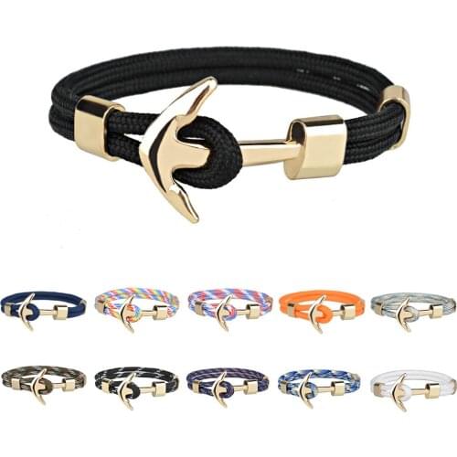 Kirykle Hot Sale Couple Bracelets Fashion Alloy Anchor Bracelets Bangles Braided Polyester Rope Bracelets For Women Men Gifts