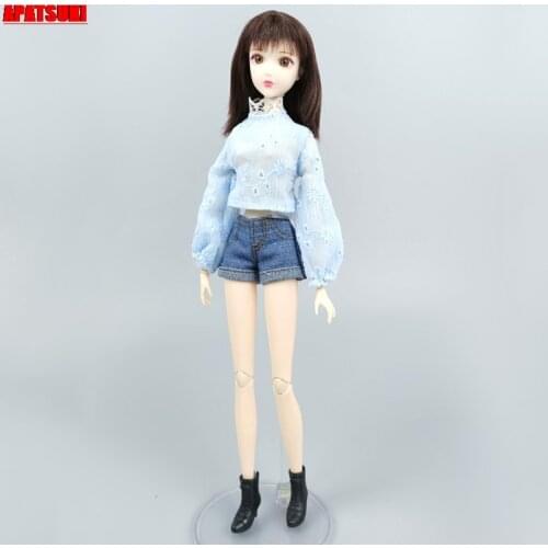 Fashion Clothes Set For Barbie Doll Outfits Accessories Blue Puff Sleeve Tops Leather Skirt Denim Shorts For Blythe Dolls Toys