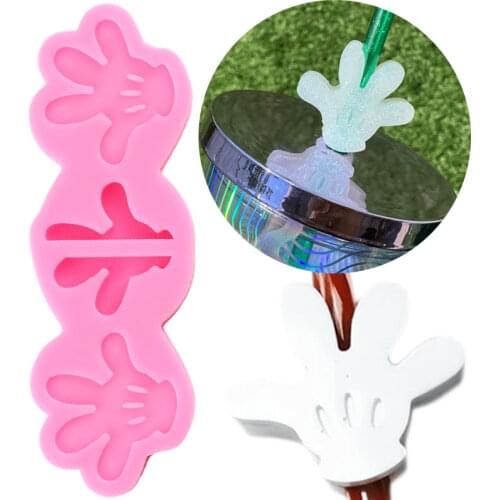 Disney Mickey Hand Straw Topper Silicone Mold Baby Party Candy Chocolate Fondant Cake Decorating Tool Keychain Epoxy Resin Mould