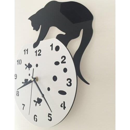 Cat wall clock creative personality acrylic clock Contracted and fashionable sitting room wall clock creative black cat