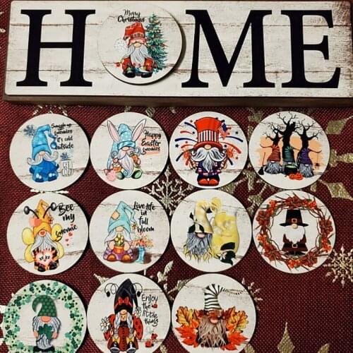 New Hot Gnome Home Sign with 12 Interchangeable Rounds Desktop Ornament Home Decoration