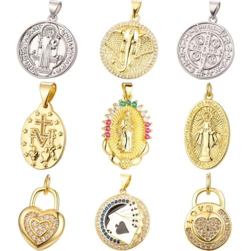 Gold Silver Color Coin Charms Necklace Pendant Finding Jewelry Accessory Making Diy Handmade Bracelet Luxury Christmas Gifts