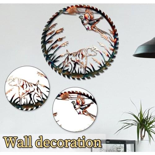 Hollow Metal Art Decoration Bird and Dog Rural Silhouette Hanging Ornament for Wall Indoor Outdoor Garden E7