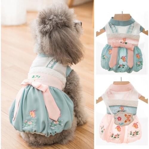 Chiffon Dog Dress Chinese Style Pet Dog Clothes Summer Pet Clothing Cat Yorkie Chihuahua Puppy Costume Small Dog Apparel Skirt