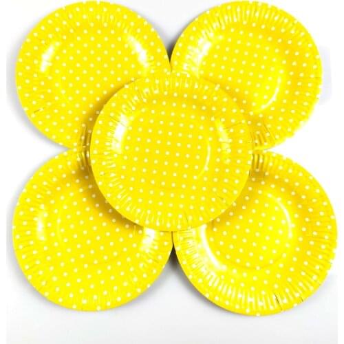 Yellow Dots Theme Plates Kids Boys Favors Dishes Baby Shower Decoration Happy Birthday Events Party Tableware Supplies 10pcs/lot