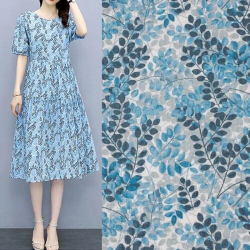 Blue Leaf Pure Cotton Fabric For Dress Tissus Coton ImprimÉ Telas Algodon Estampadas Sewing Ткань Для Шитья Vestidos Tissu Diy