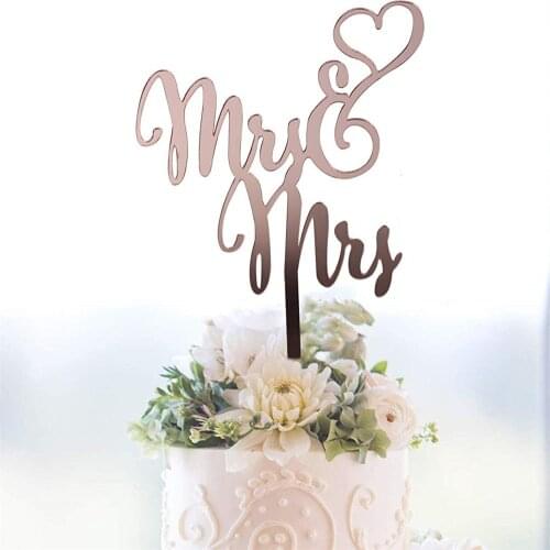Mrs and Mrs Rose Gold Heart Cake Topper Lesbian Wedding Anniversary Bridal Shower Bachelorette Gay Cake Topper Party Decoration