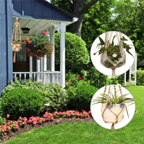 1PC Linen Rope Plants Flowers Pot Hanging Basket Holder Net Bonsai Plant Hanger Home Garden Balcony Decoration