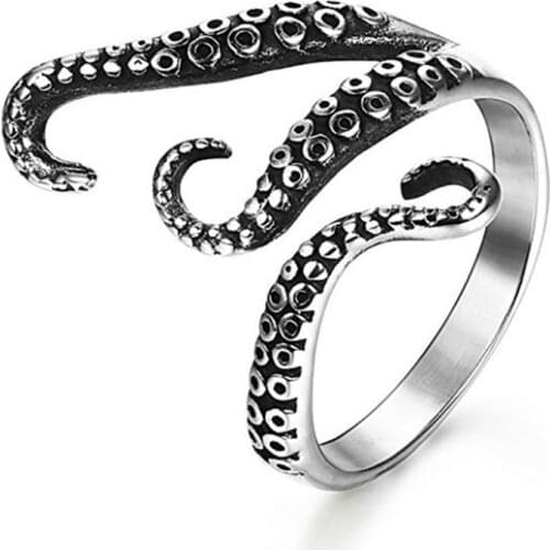 Vintage Octopus Tentacle Sea Monster Ring for Men Stylish Punk Womens adjustable ring