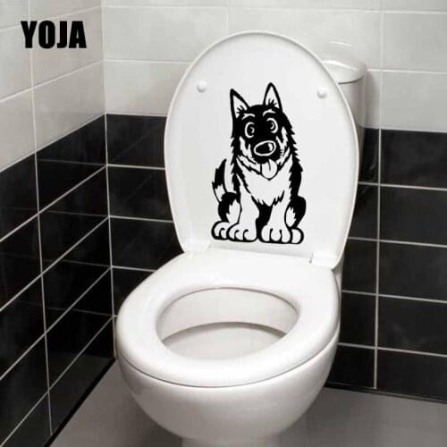 YOJA 14.3X24.1CM Funny Wall Stickers Toilet Decal Cute Animal Dog Living Room Home Decor T5-1637