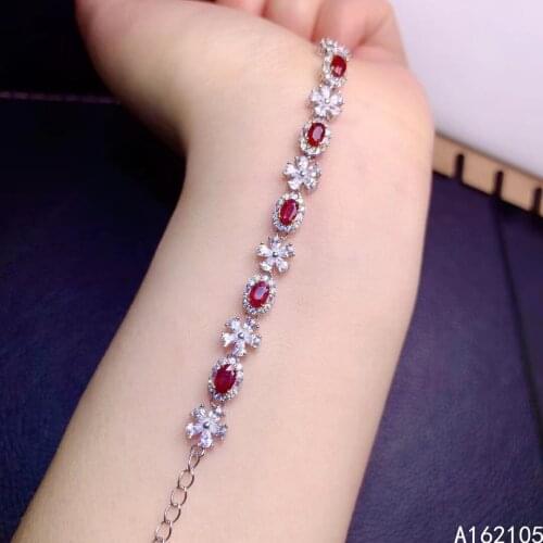 Fine jewelry 925 pure silver Chinese style natural ruby girl exquisite luxury popular flower gem hand chain bracelet support det