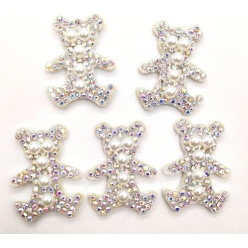 30Pcs 2.5X3.5CM Padded Pearl Bear Applique for DIY Clothes Hat Shoes Headwear Hair Clips Decor Patches