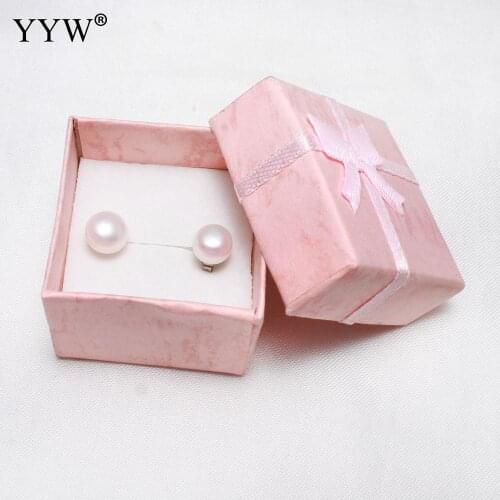 1Pair 8-9mm Nautual freshwater pearls stud earrings for women wedding jewelry with package box birthday gift white round pearl