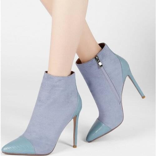 Sexy Thin High Heel Suede Women Ankle Boots Fashion Zipper Big Size Short Boots Autumn Winter Pointed Toe Shoes Woman 34-43