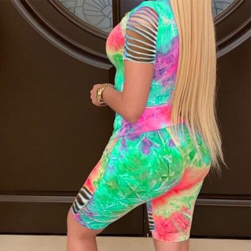 2021 Summer I'M NOT OLD,I'M A CLASSIC Letter Print Women Short Sets Plus Size Ribbon Sleeves Tie Dye Tee Tops T Shirt + Shorts