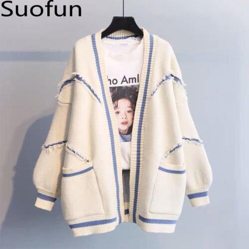 Loose Casual 2021 Spring New Korean English Letters Fashion Thickened Knitting Medium Length Sweater Cardigan Womens Jackets
