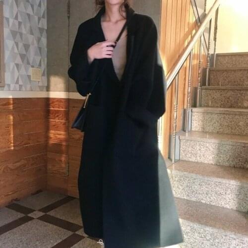 Women Autumn Winter Korean Solid Long Outerwear 2021 New Thick Warm Yellow Coats Female High Quality Lapel Tunic Woolen Coat Ins